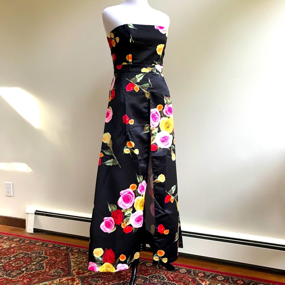 Strapless Black/Floral High-Low Dress - Plus Size